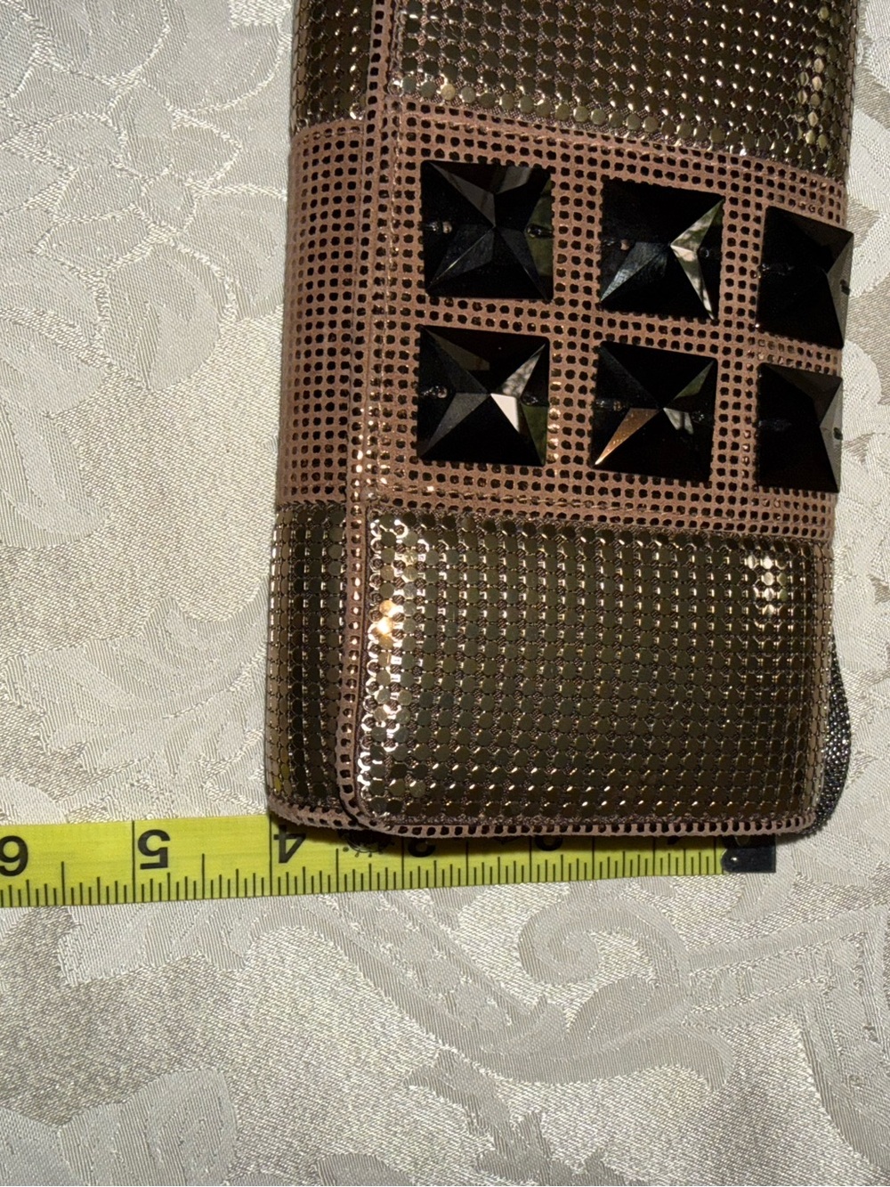 Whiting & Davis Brown Gold Metal Mesh Studded Convertible Clutch Bag - Picture 5 of 8